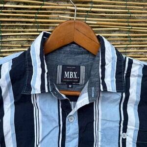 3 FOR $15 DEAL / MBX Short Sleeve Button Up Shirt Striped Mens Size M - PVBUNDLE